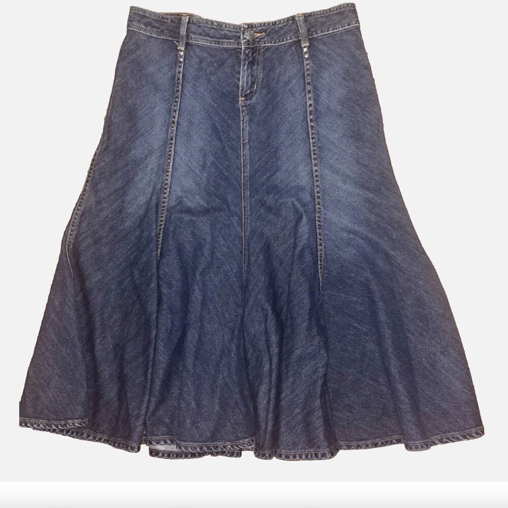 Vintage y2k Flare Denim Midi Skirt Large Jean Western Cowgirl Festival Concert